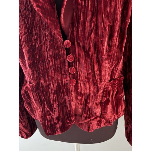 Vintage Sandra Darren Jacket 12 Red Crushed Velvet Castlecore Vamp Holiday - Picture 4 of 16